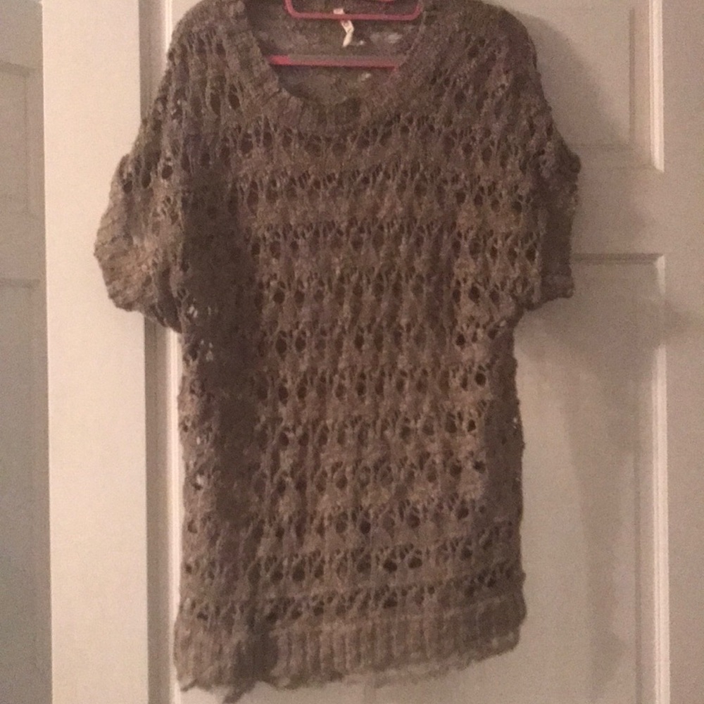 Knit sweater with lace trim on bottom